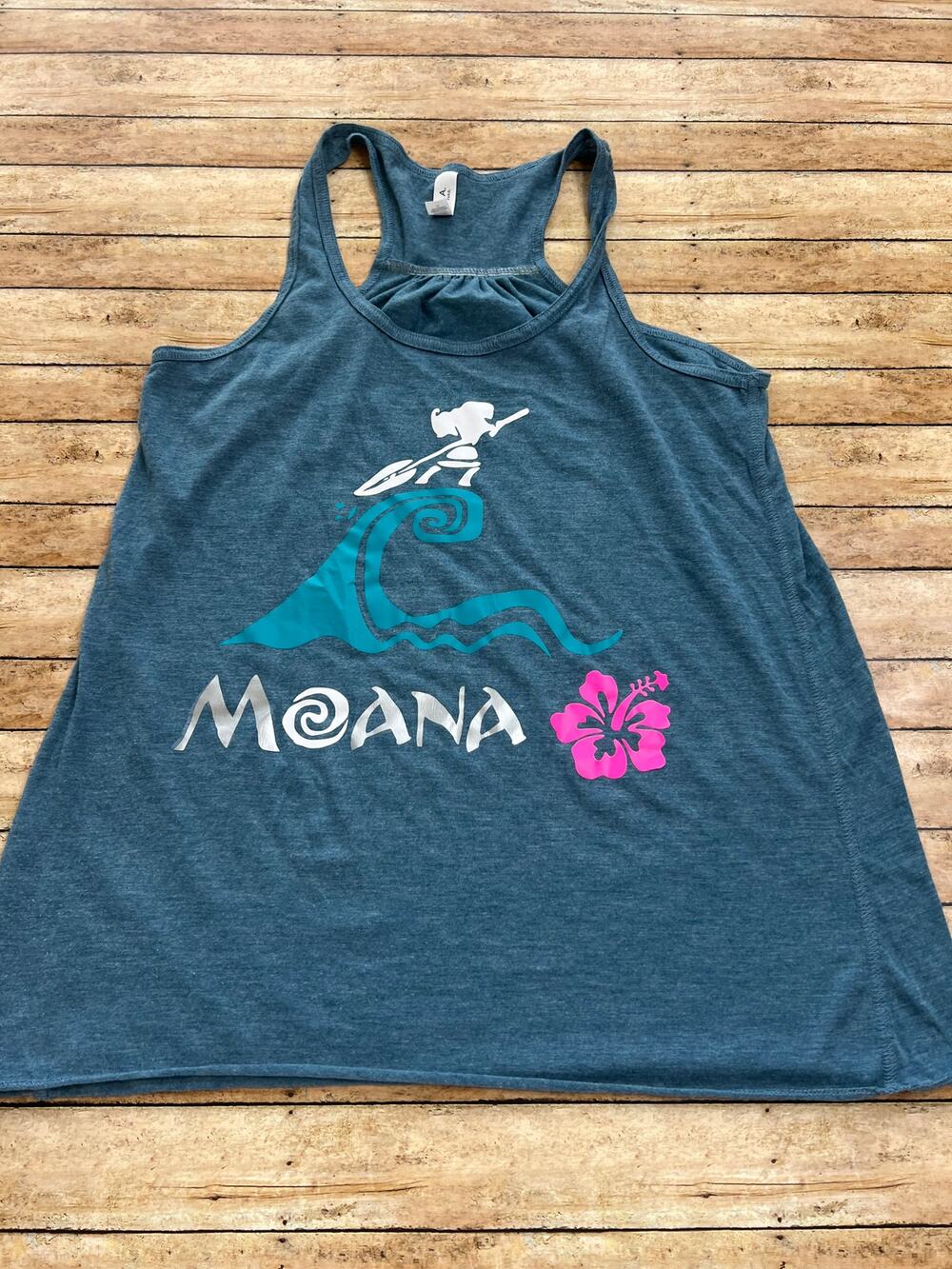 Disney Custom Moana Heather Blue Racerback Tank M